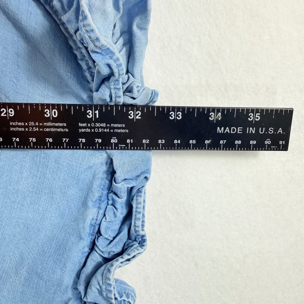 Zara Ruffle Denim Top Womens Medium Blue Oversized Boho Coastal Cape Blouse